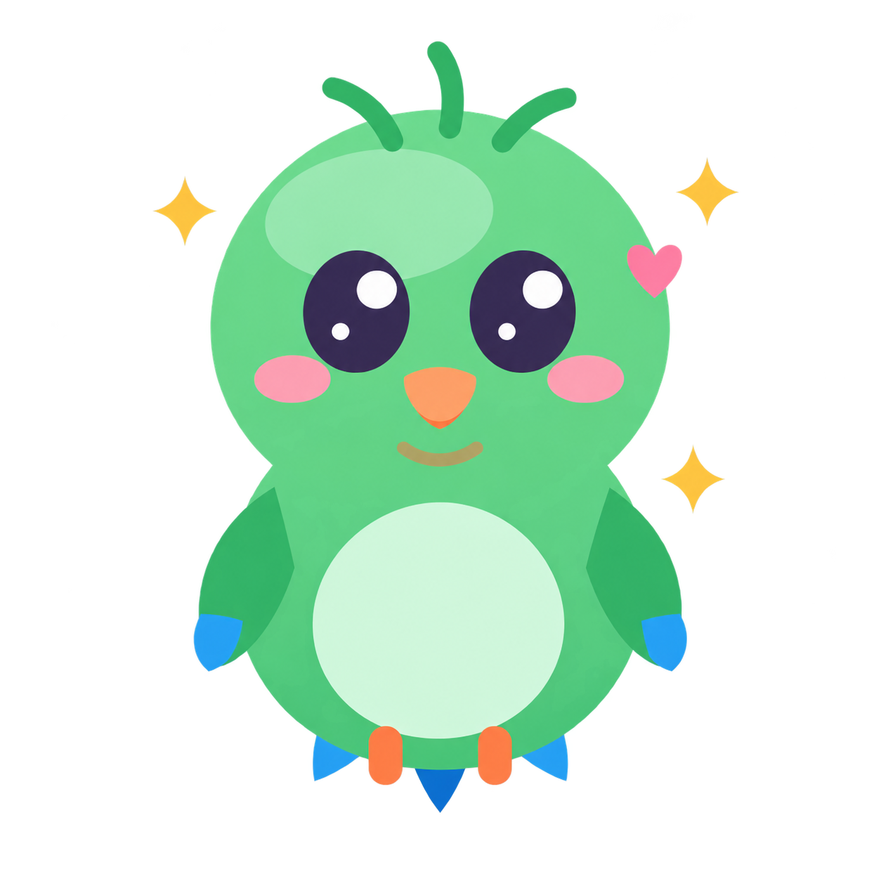 Kiki, Orakeet's friendly green parrot mascot.